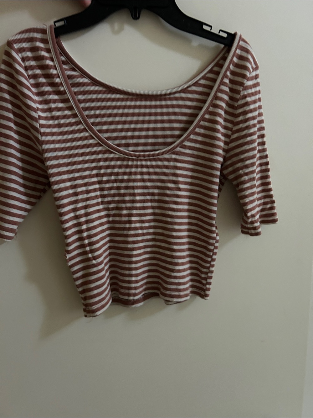 Striped Scoop Neck Cropped Top - Rose/White